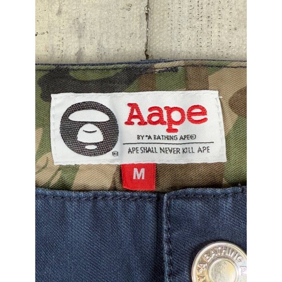 AAPE by A Bathing Ape Navy Cargo Shorts Patches Logo Streetwear Size M - Picture 3 of 13